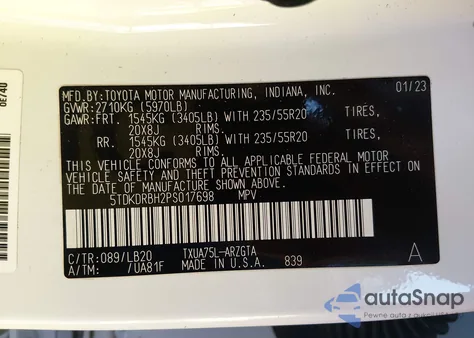 2023 Toyota Highlander Limited from USA, damaged, VIN 5TDKDRBH2PS017698